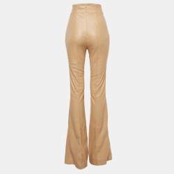 Pre Owned Elisabetta Franchi Beige Faux Leather Wide Leg Pants M