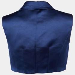 Pre Owned Elisabetta Franchi Blue Satin Cropped Gilet M
