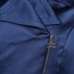 Pre Owned Elisabetta Franchi Blue Satin Cropped Gilet M