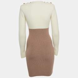 Pre Owned Elisabetta Franchi Ivory White/Mauve Colorblock Knit Dress S