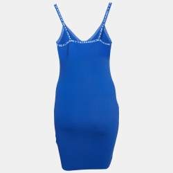 Pre Owned Elisabetta Franchi Blue Rib Knit Mini Dress M