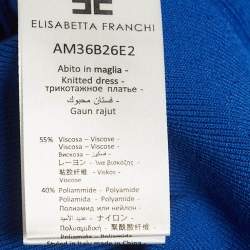 Pre Owned Elisabetta Franchi Blue Rib Knit Mini Dress M