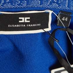 Pre Owned Elisabetta Franchi Blue Rib Knit Mini Dress M