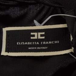 Pre Owned Elisabetta Franchi Black/Cream Crepe Halter Neck Flared Mini Dress S