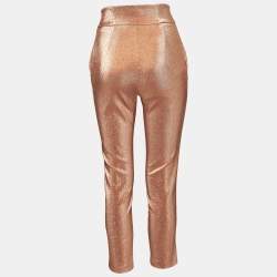 Pre Owned Elisabetta Franchi Metallic Rose Gold Lurex High Rise Cropped Trousers S