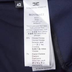 Pre Owned Elisabetta Franchi Navy Blue Embroidered Jersey Bodysuit M