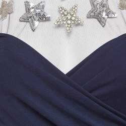 Pre Owned Elisabetta Franchi Navy Blue Embroidered Jersey Bodysuit M