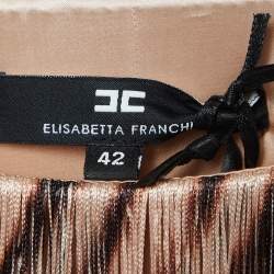 Pre Owned Elisabetta Franchi Beige Fringed Jersey Belted Midi Dress M