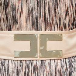 Pre Owned Elisabetta Franchi Beige Fringed Jersey Belted Midi Dress M