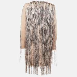 Pre Owned Elisabetta Franchi Beige Fringed Jersey Belted Midi Dress M