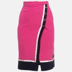 Elisabetta Franchi Pink Crinkle Wool Midi Skirt S