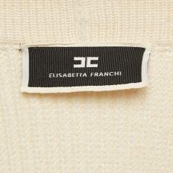 Pre Owned Elisabetta Franchi Beige Rib Knit Double Breasted Mini Dress S