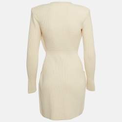 Pre Owned Elisabetta Franchi Beige Rib Knit Double Breasted Mini Dress S