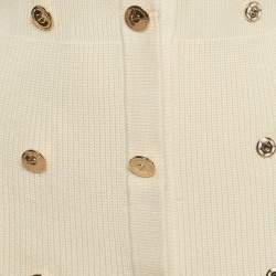 Pre Owned Elisabetta Franchi Beige Rib Knit Double Breasted Mini Dress S