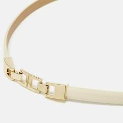 Pre Owned Elisabetta Franchi Cream Faux Leather Slim Belt 42