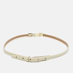 Pre Owned Elisabetta Franchi Cream Faux Leather Slim Belt 42