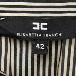 Pre Owned Elisabetta Franchi White Pinstripe Satin & Georgette Detachable Skirt Short Dress M