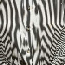 Pre Owned Elisabetta Franchi White Pinstripe Satin & Georgette Detachable Skirt Short Dress M