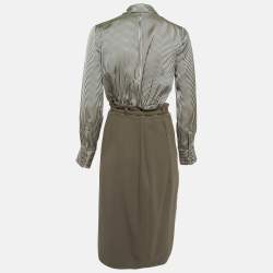 Pre Owned Elisabetta Franchi White Pinstripe Satin & Georgette Detachable Skirt Short Dress M