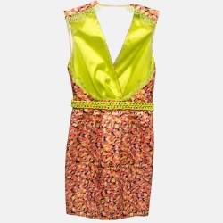 Pre Owned Elisabetta Franchi Multicolor Crepe Detailed Waist Wrap Mini Dress M