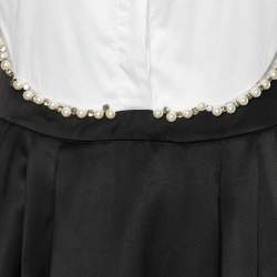 Pre Owned Elisabetta Franchi White/Black Embellished Pleated Mini Dress L