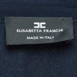 Elisabetta Franchi Navy Blue Crepe Draped Long Sleeve Bodysuit L