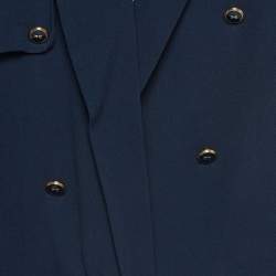 Elisabetta Franchi Navy Blue Crepe Draped Long Sleeve Bodysuit L