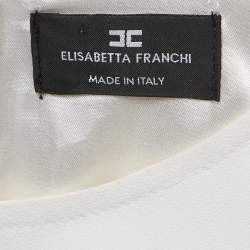 Pre Owned Elisabetta Franchi White Crepe Embellished Waist Mini Dress M