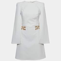 Pre Owned Elisabetta Franchi White Crepe Embellished Waist Mini Dress M