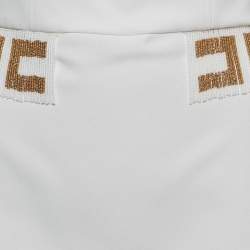 Pre Owned Elisabetta Franchi White Crepe Embellished Waist Mini Dress M