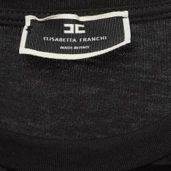 مملوكة مسبقًا Elisabetta Franchi Black Monogram Patterned Cotton Knit Mini Dress M