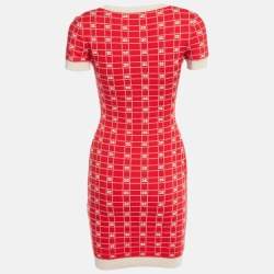 Pre Owned Elisabetta Franchi Red Logo Jacquard Knit Mini Dress M