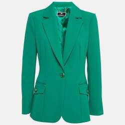 Elisabetta Franchi Green Crepe Single Breasted Blazer L
