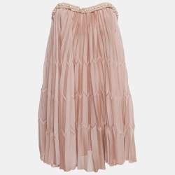 Pre Owned Elisabetta Franchi Pink Pearl Detail Chiffon Strapless Mini Dress M