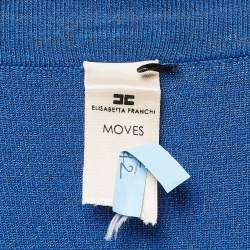 Pre Owned Elisabetta Franchi Blue Rib Knit Belted Long Cardigan M