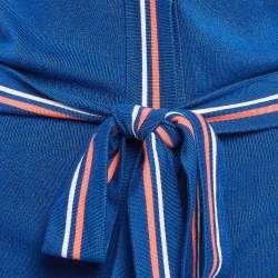 Pre Owned Elisabetta Franchi Blue Rib Knit Belted Long Cardigan M