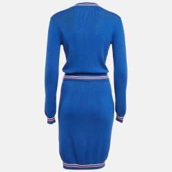 Pre Owned Elisabetta Franchi Blue Rib Knit Belted Long Cardigan M