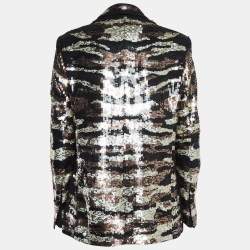 Pre Owned Elisabetta Franchi Black/Gold Sequin Crepe Blazer M