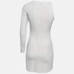 Elisabetta Franchi White Stretch Knit Asymmetric Sleeve Mini Dress S