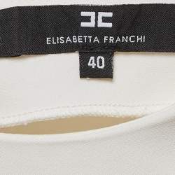 Elisabetta Franchi White Stretch Knit Asymmetric Sleeve Mini Dress S