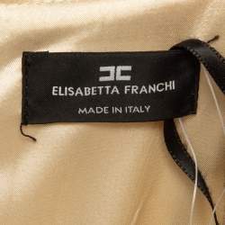Elisabetta Franchi Cream Chain Print Crepe Sequin Neck-Tie Shift Dress M