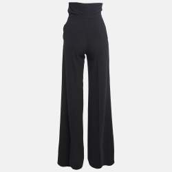 Pre Owned Elisabetta Franchi Black Crepe High-Rise Wide Leg Trousers S
