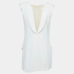Pre Owned Elisabetta Franchi Off-White Crepe Collared Sleeveless Mini Dress S