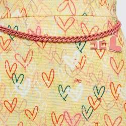 Elisabetta Franchi Yellow Hearts print Cotton Canvas Fringed Mini Skirt S