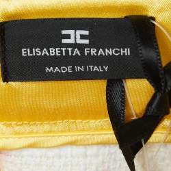 Elisabetta Franchi Yellow Hearts print Cotton Canvas Fringed Mini Skirt S