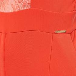 Pre Owned Elisabetta Franchi Orange Crepe Lace Trimmed Jumpsuit XL