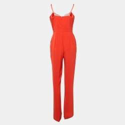 Pre Owned Elisabetta Franchi Orange Crepe Lace Trimmed Jumpsuit XL