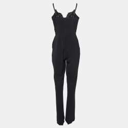 Pre Owned Elisabetta Franchi Black Crepe Lace Trimmed Jumpsuit XL