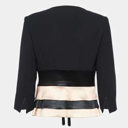 CH Carolina Herrera Black Crepe Patterned Hem Blazer L