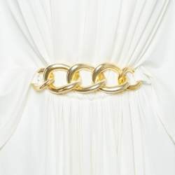 Pre Owned Elisabetta Franchi White Jersey Belted Maxi Dress S